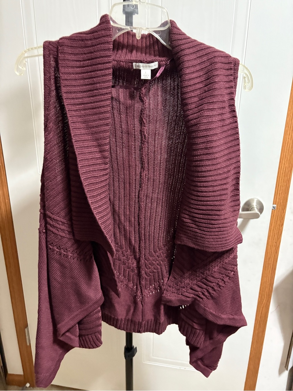 Cato Ribbed Draped Open-Front Cardigan - Plum